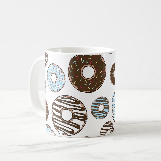 Mönster i Donuts, blå Donuts, brun Donuts Kaffemugg (Framsida vänster)