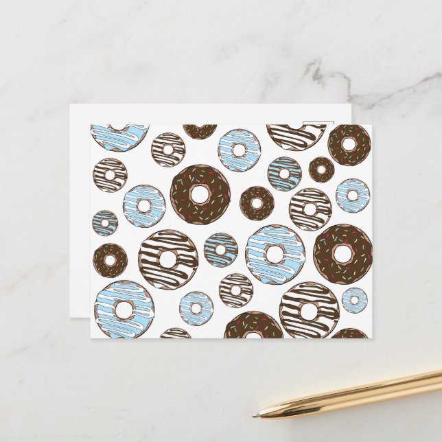 Mönster i Donuts, blå Donuts, brun Donuts Vykort (Fram/Back In Situ)