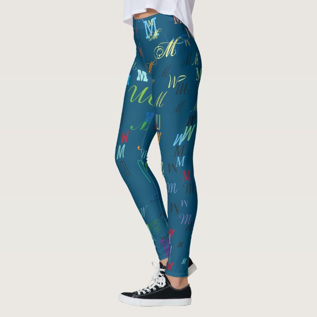 Mönster i färglöst initialer-personlig på blå  leggings (Vänster)