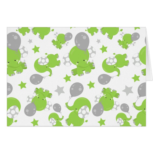 Mönster i Grönt elefanter, cute Elephants, stjärno Hälsningskort (Framsidan Horizontal)
