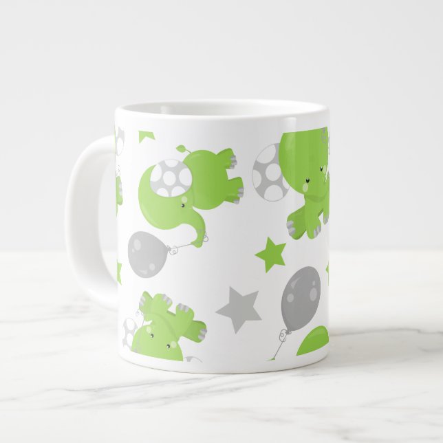 Mönster i Grönt elefanter, cute Elephants, stjärno Jumbo Mugg (Framsida vänster)