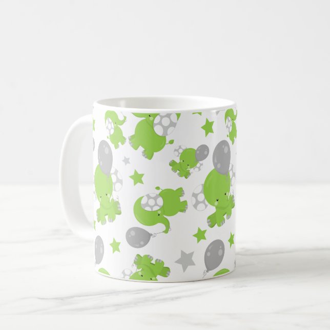 Mönster i Grönt elefanter, cute Elephants, stjärno Kaffemugg (Framsida vänster)