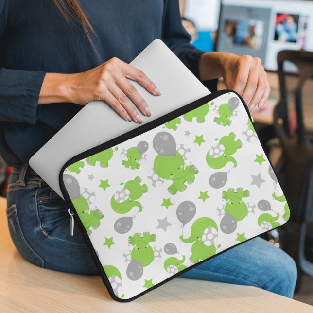 Mönster i Grönt elefanter, cute Elephants, stjärno Laptop Fodral (Skapare uppladdad)