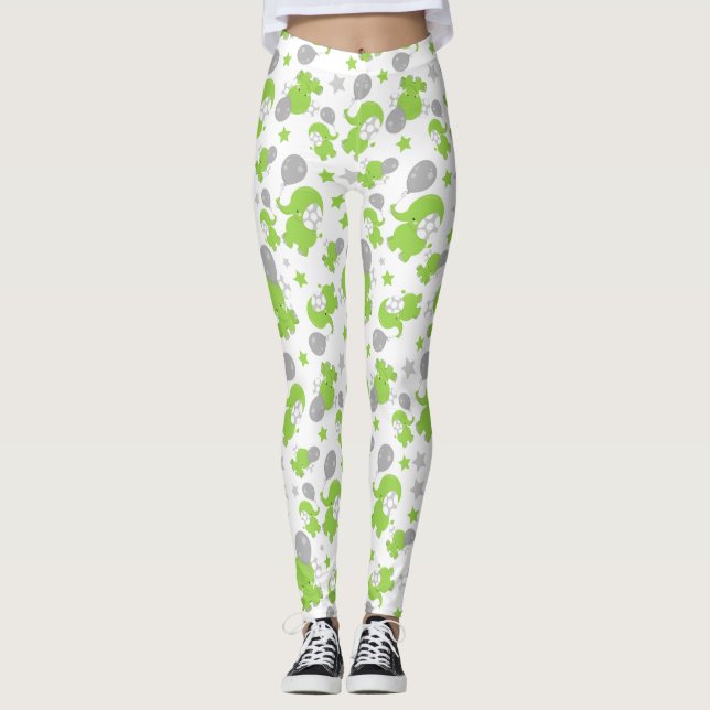 Mönster i Grönt elefanter, cute Elephants, stjärno Leggings (Framsida)