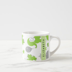 Mönster i Grönt elefanter, stjärnor, ditt namn Espressomugg