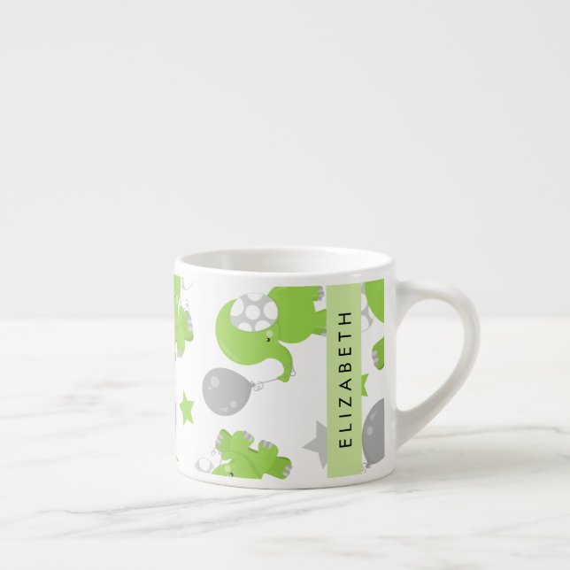 Mönster i Grönt elefanter, stjärnor, ditt namn Espressomugg (Höger)