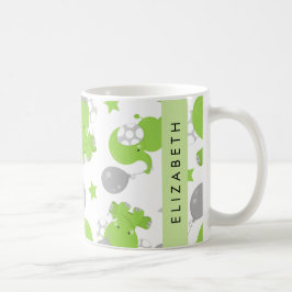 Mönster i Grönt elefanter, stjärnor, ditt namn Kaffemugg