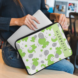 Mönster i Grönt elefanter, stjärnor, ditt namn Laptop Fodral