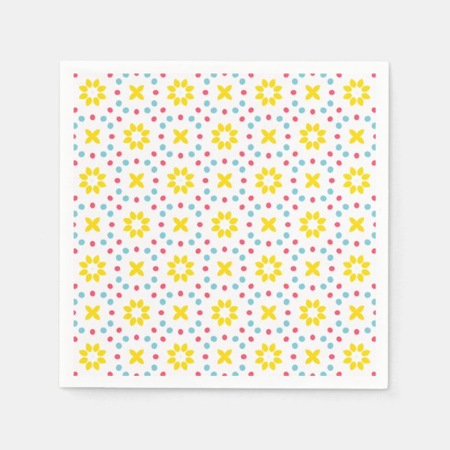 mönster i gula blommor och röda och blå punkter pappersservett (Framsidan)