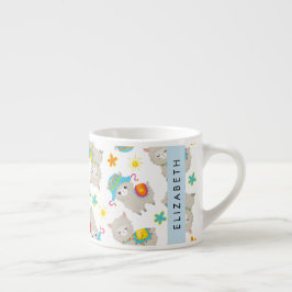 Mönster i Llamas, Alpacas, Blommor, ditt namn Espressomugg