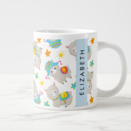 Mönster i Llamas, Alpacas, Blommor, ditt namn Jumbo Mugg