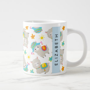Mönster i Llamas, Alpacas, Blommor, ditt namn Jumbo Mugg