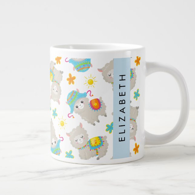 Mönster i Llamas, Alpacas, Blommor, ditt namn Jumbo Mugg (Höger)