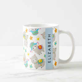 Mönster i Llamas, Alpacas, Blommor, ditt namn Kaffemugg