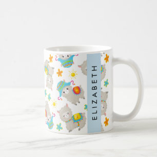 Mönster i Llamas, Alpacas, Blommor, ditt namn Kaffemugg