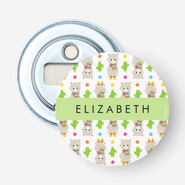 Mönster i Llamas, Alpacas, Cactus, ditt namn Flasköppnare (Framsidan)