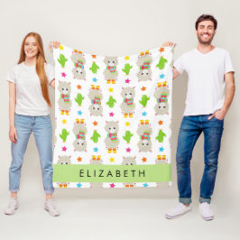 Mönster i Llamas, Alpacas, Cactus, ditt namn Fleecefilt
