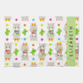 Mönster i Llamas, Alpacas, Cactus, ditt namn Kökshandduk