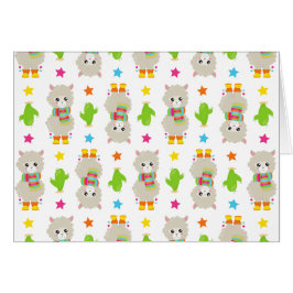 Mönster i Llamas, Cute Llamas, Alpacas, Cactus Hälsningskort