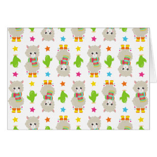Mönster i Llamas, Cute Llamas, Alpacas, Cactus Hälsningskort