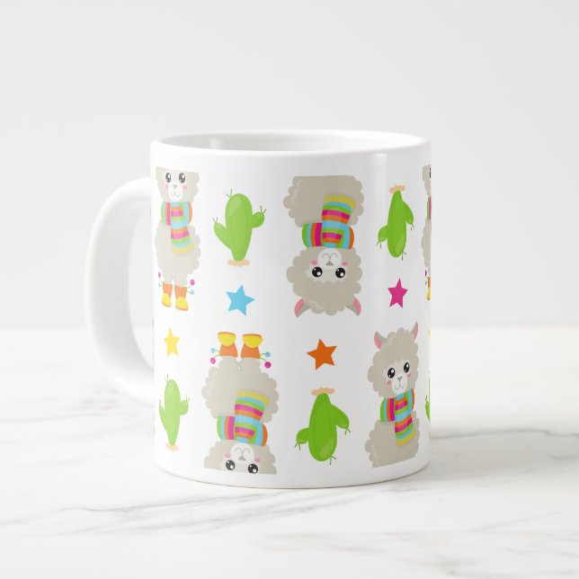 Mönster i Llamas, Cute Llamas, Alpacas, Cactus Jumbo Mugg (Framsida vänster)