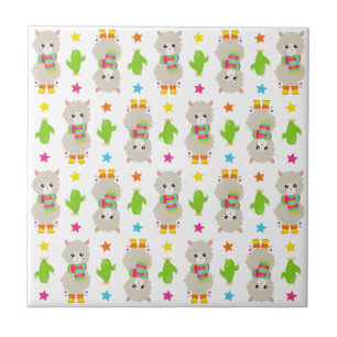 Mönster i Llamas, Cute Llamas, Alpacas, Cactus Kakelplatta