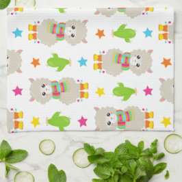 Mönster i Llamas, Cute Llamas, Alpacas, Cactus Kökshandduk