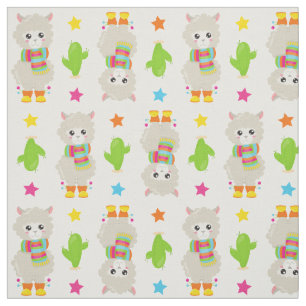Mönster i Llamas, Cute Llamas, Alpacas, Cactus Tyg