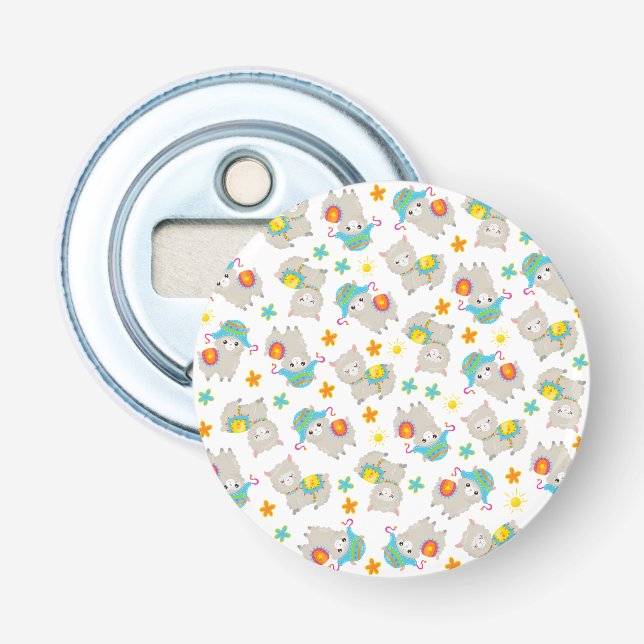 Mönster i Llamas, Cute Llamas, Alpacas, Flowers Flasköppnare (Framsidan)