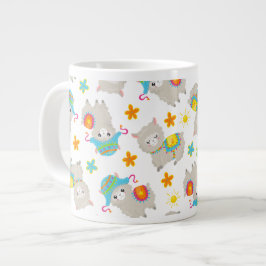 Mönster i Llamas, Cute Llamas, Alpacas, Flowers Jumbo Mugg