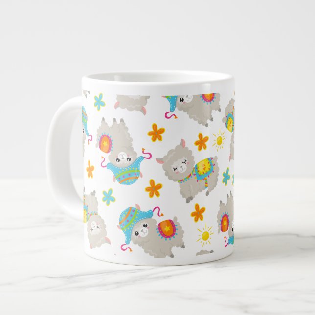 Mönster i Llamas, Cute Llamas, Alpacas, Flowers Jumbo Mugg (Framsida vänster)