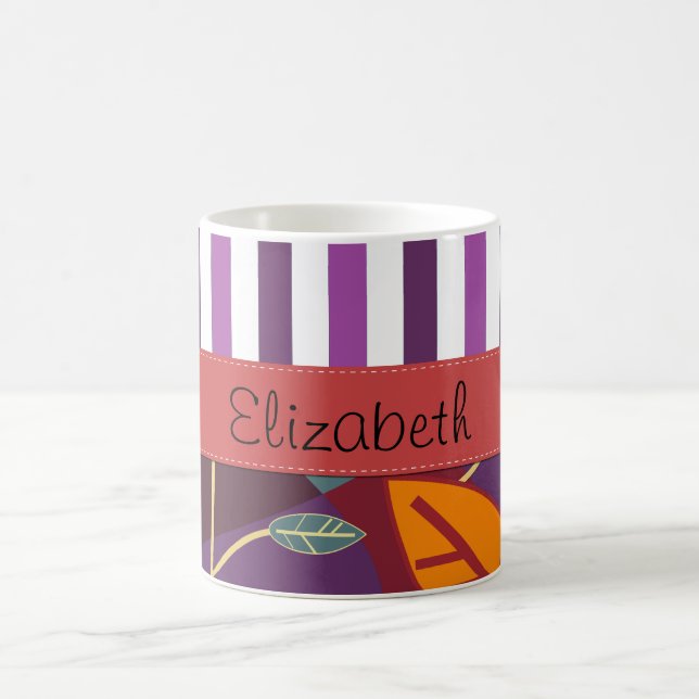 Mönster i Löv, Lila Rand, ditt namn Kaffemugg (Center)