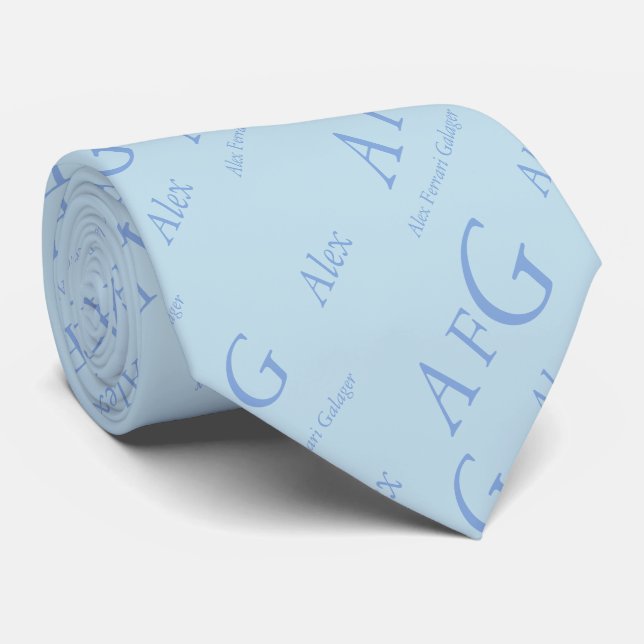 Mönster i Namn, ljusblå monogrammad Slips (Rullad)