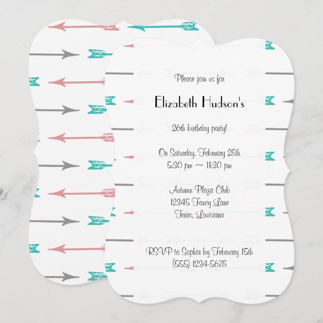 Mönster i pilar, färgpilar, födelsedag inbjudningar (Fram/baksida)