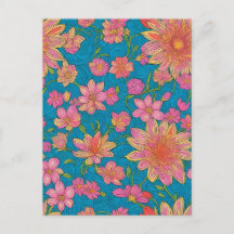 Mönster i rosa Flowers på blå botten