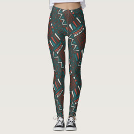 Mönster i rött, teal, vit, fettrik, geometri leggings