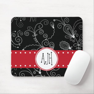 Mönster i Swirls, Black and White, Monogram Musmatta
