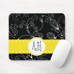 Mönster i Swirls, Black and White, Monogram Musmatta