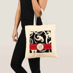 Mönster i Swirls, Black and White, Monogram Tygkasse
