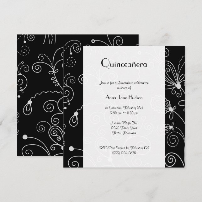 Mönster i Swirls, Swirl Mönster, Quinceanera Inbjudningar (Fram/baksida)
