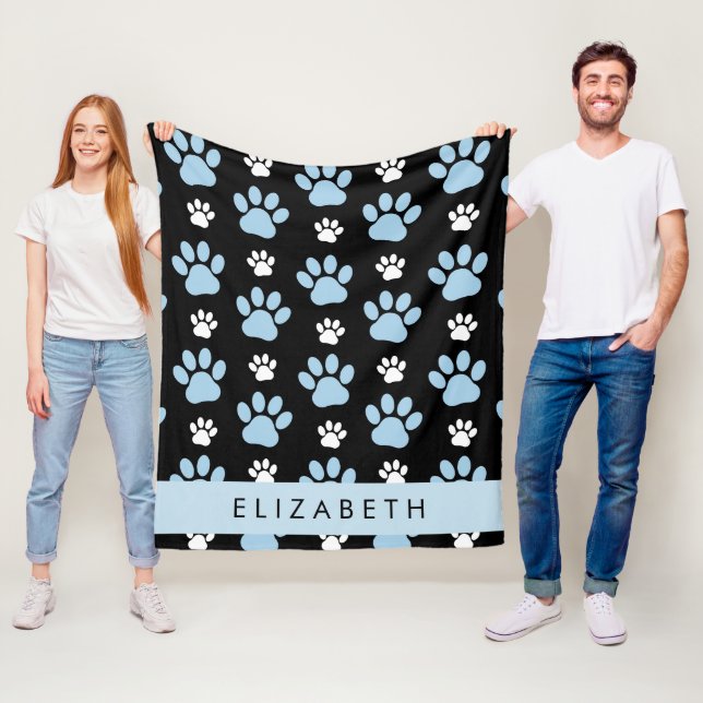 Mönster i Tass, Blå Tass, Hund, Tass, ditt namn Fleecefilt (På plats)