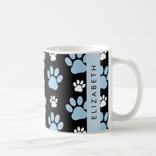 Mönster i Tass, Blå Tass, Hund, Tass, ditt namn Kaffemugg (Höger)