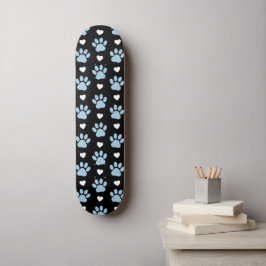 Mönster i Tass, Hund, Tass, blått Tass, vita hjärt Mini Skateboard Bräda 18,5 Cm