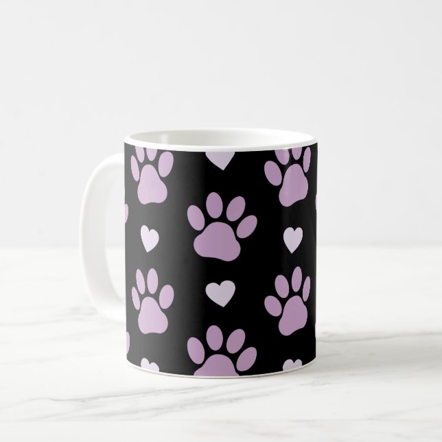Mönster i Tass, Hund, Tass, Lilac Tass, Hearts Kaffemugg (Framsida vänster)