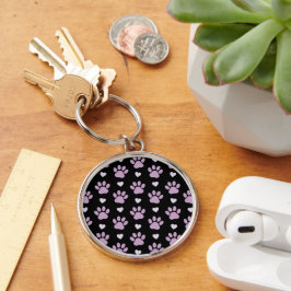 Mönster i Tass, Hund, Tass, Lilac Tass, Hearts Rund Silverfärgad Nyckelring