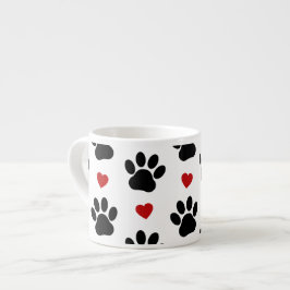 Mönster i Tass, Hund, Tass, svart Tass, rödhjärter Espressomugg