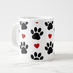 Mönster i Tass, Hund, Tass, svart Tass, rödhjärter Jumbo Mugg