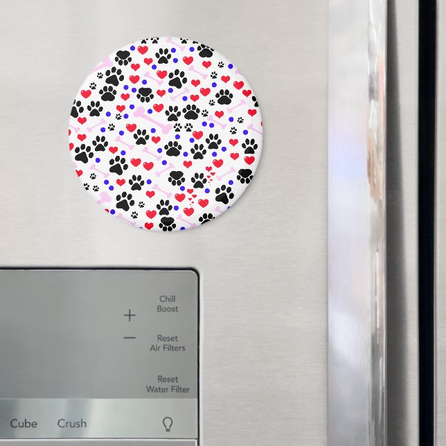 Mönster i Tass, Hund, Tass, svart Tass, rödhjärter Magnet (In Situ (Fridge))