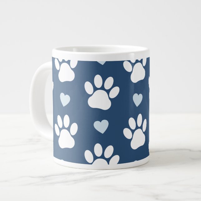 Mönster i Tass, Hund, Tass, vit Tass, blå hjärtan Jumbo Mugg (Framsida vänster)