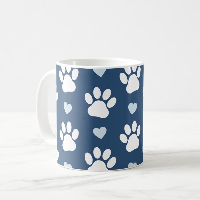 Mönster i Tass, Hund, Tass, vit Tass, blå hjärtan Kaffemugg (Framsida vänster)